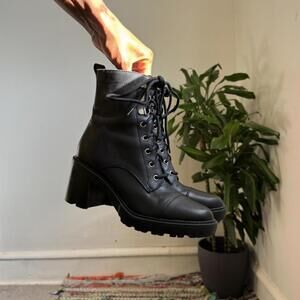 Marc Fisher Black Leather Platform Combat Boots Chunky Block Heel size 6.5